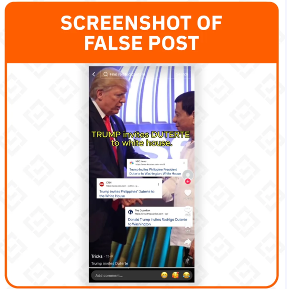 Image of former US President Donald Trump and former Philippine President Rodrigo Duterte, falsely claimed to be related to Trump’s 2025 inauguration invitation.